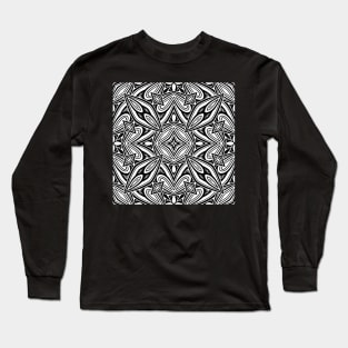 Black and White Seamless Pattern with Mosaic Motif Long Sleeve T-Shirt